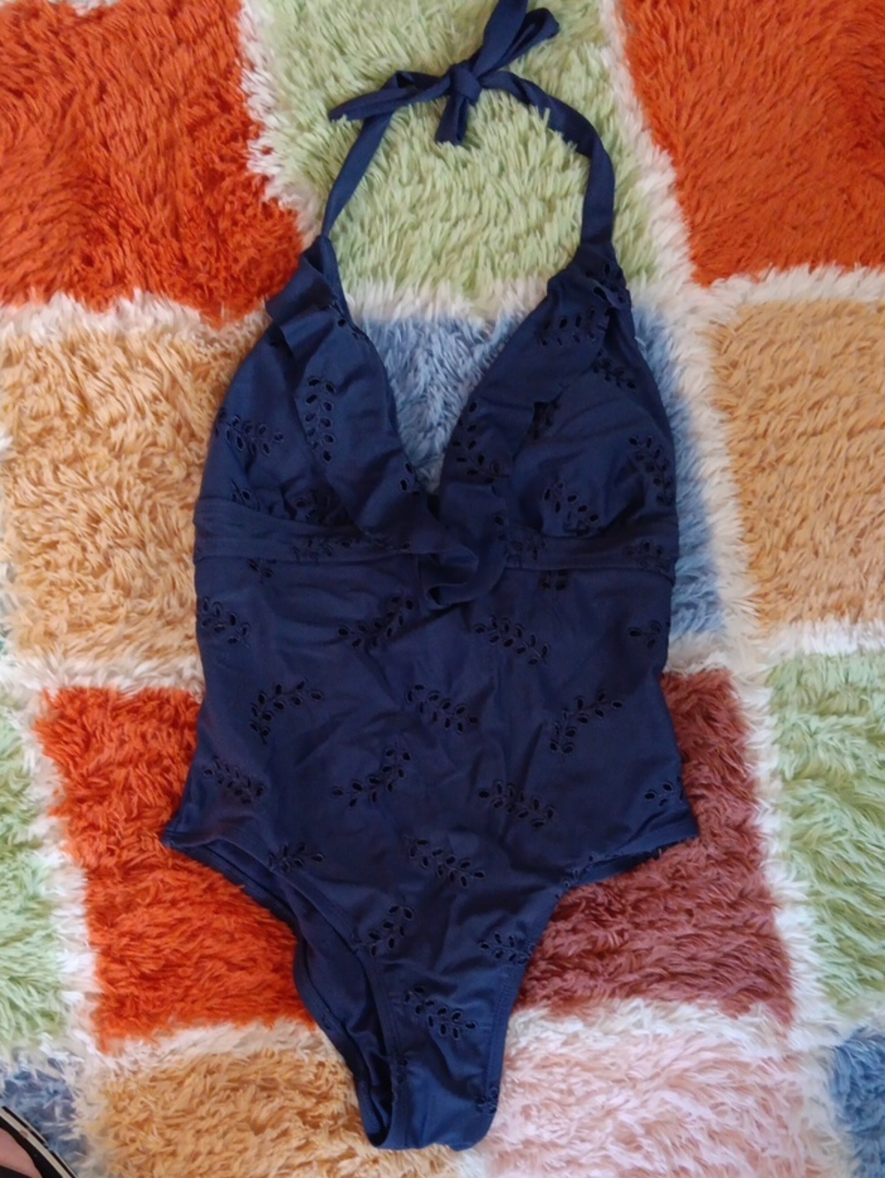 Time and Tru Navy Halter One-Piece Swimsuit